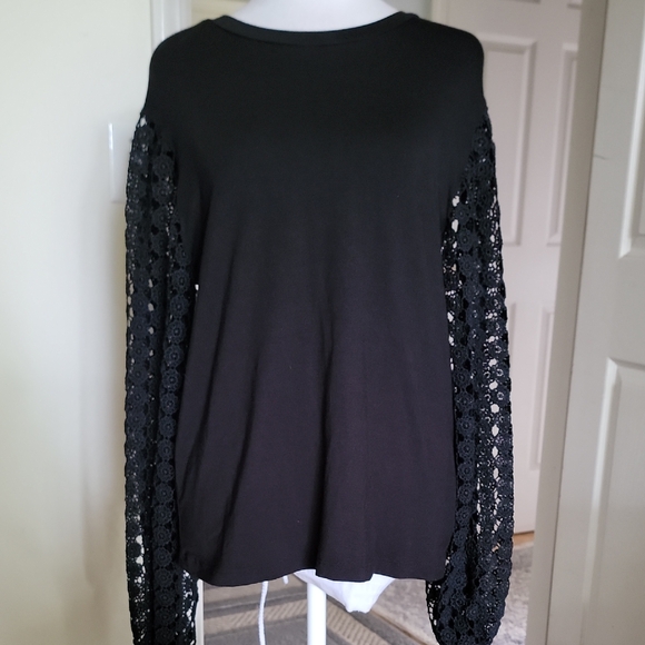 Ariella Elegant Black Lace Sleeve Top - Picture 1 of 6
